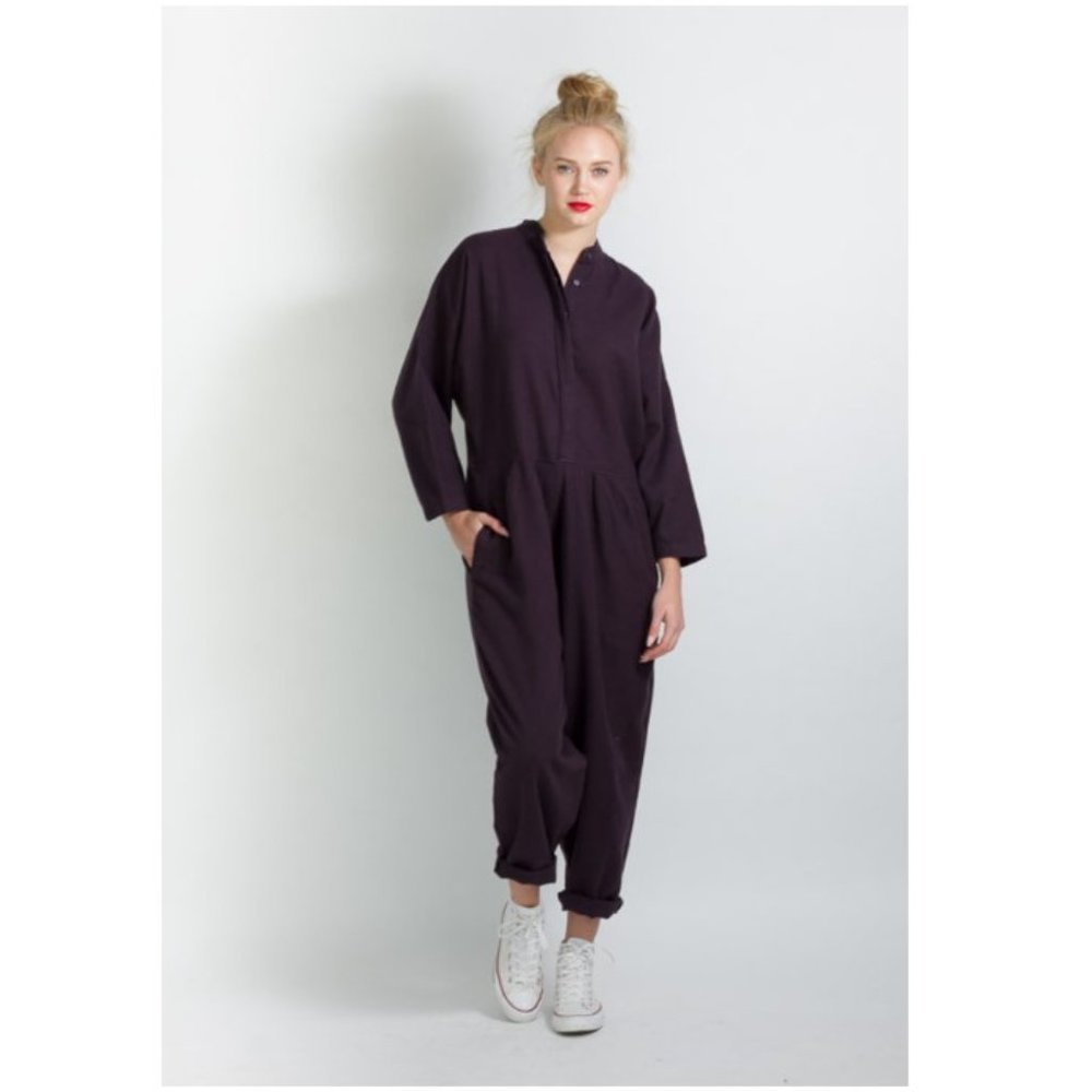 Women’s Dark Plum Long-Sleeve Jumpsuit